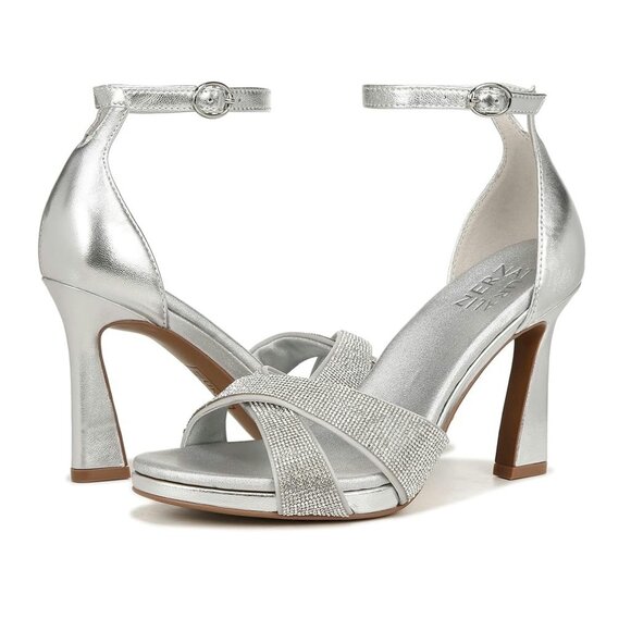 Naturalizer Silver Lizbeth 2 Ankle Strap Dress Heels Women's Size 9.5W New - Picture 1 of 6